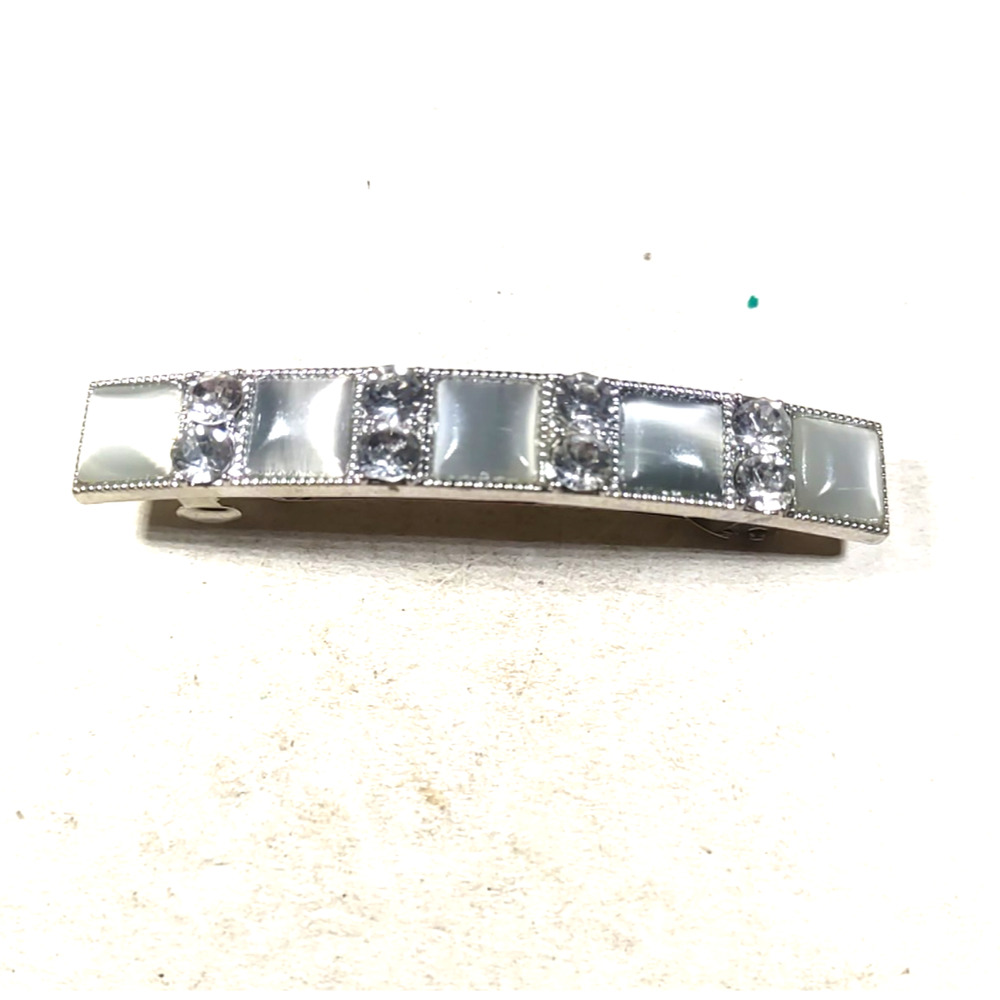 Hair Barrette Tension Clip Pearlized Clear Rhinestone Church Wedding